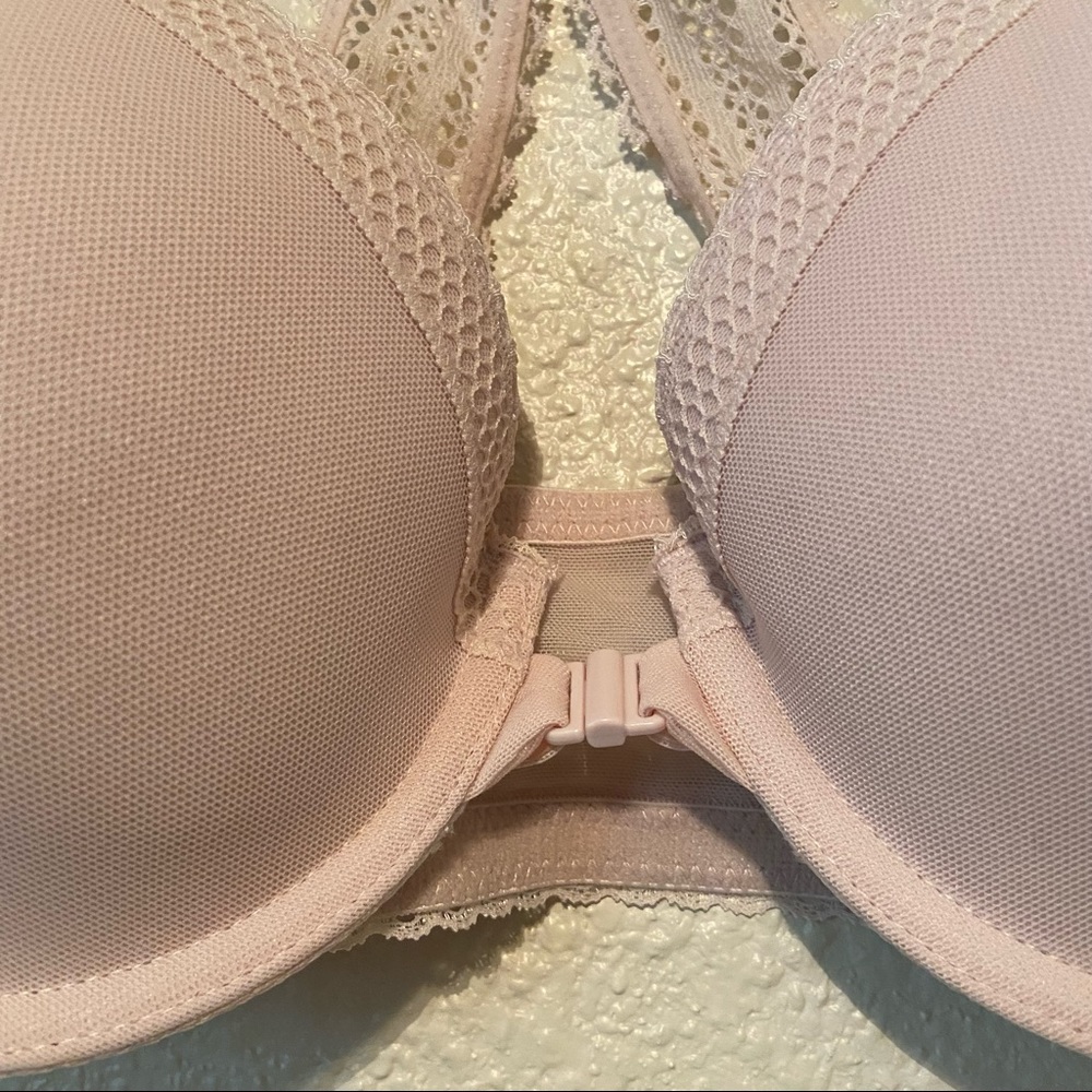 Front Clasp Mesh Lacy Racerback Bra - Picture 3 of 4